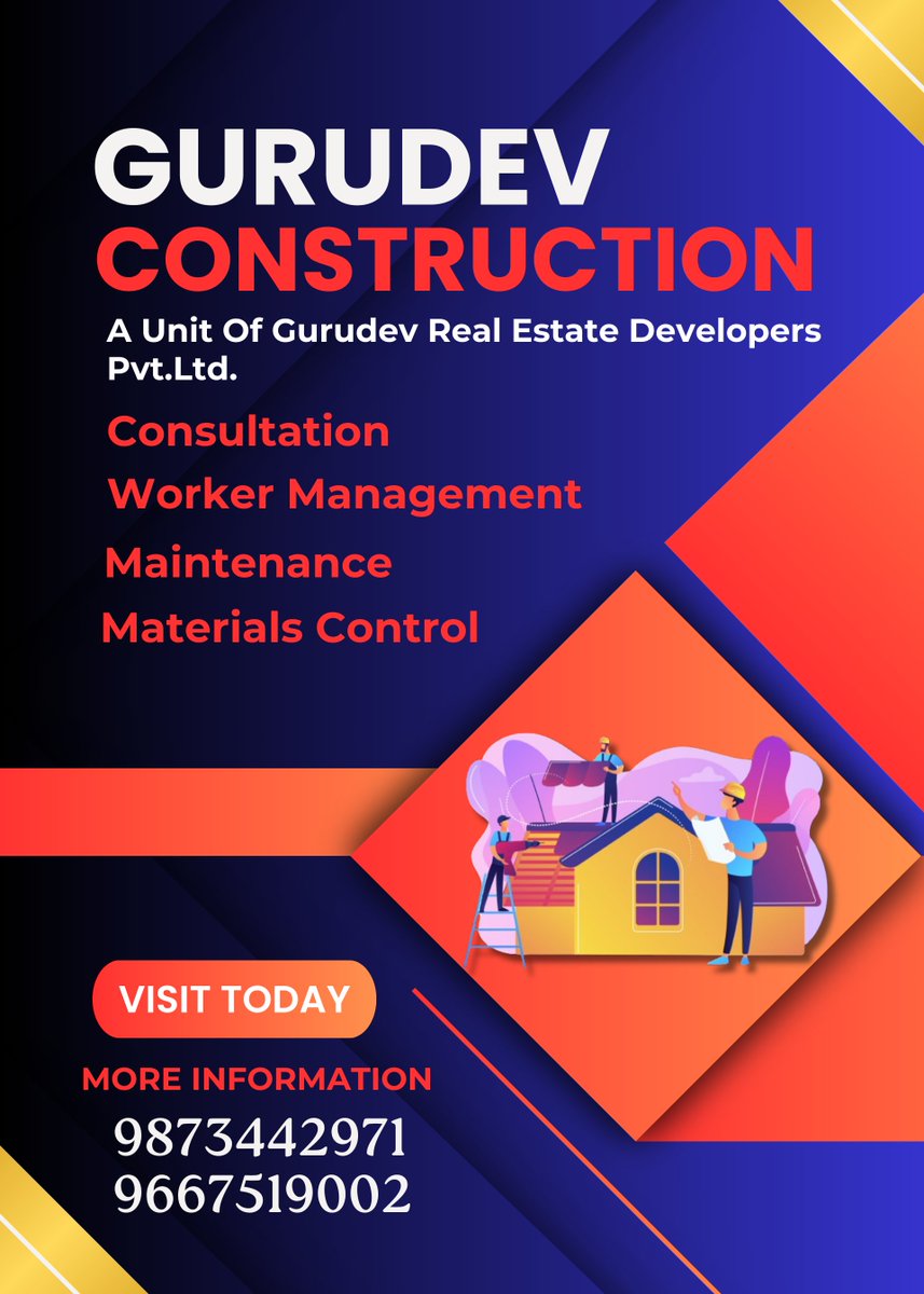 **GURUDEV CONSTRUCTION**
A unit of Gurudev Real Estate Developers Pvt.Ltd.
CONTACT US FOR HOME CONSTRUCTION AT YAMUNA EXPRESSWAY AUTHORITY PLOTS
CONTACT NO. 9873442971, 9667519002
#construction #newconstruction #constructionworker #constructionequipment #construct