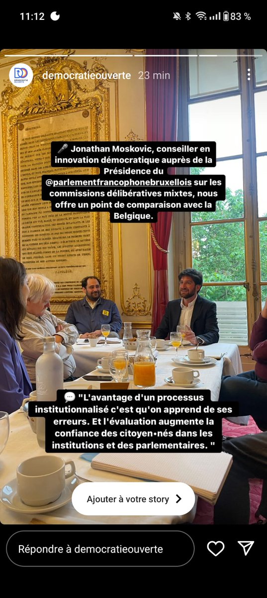 Merci à @DDreuil et @YanChantrel de m'avoir invité ce matin à présenter les #commissiondélibératives 🇧🇪 au @Senat 🇫🇷. L'occasion de rappeler l'importance de l'institutionnalisation des assemblées citoyennes.