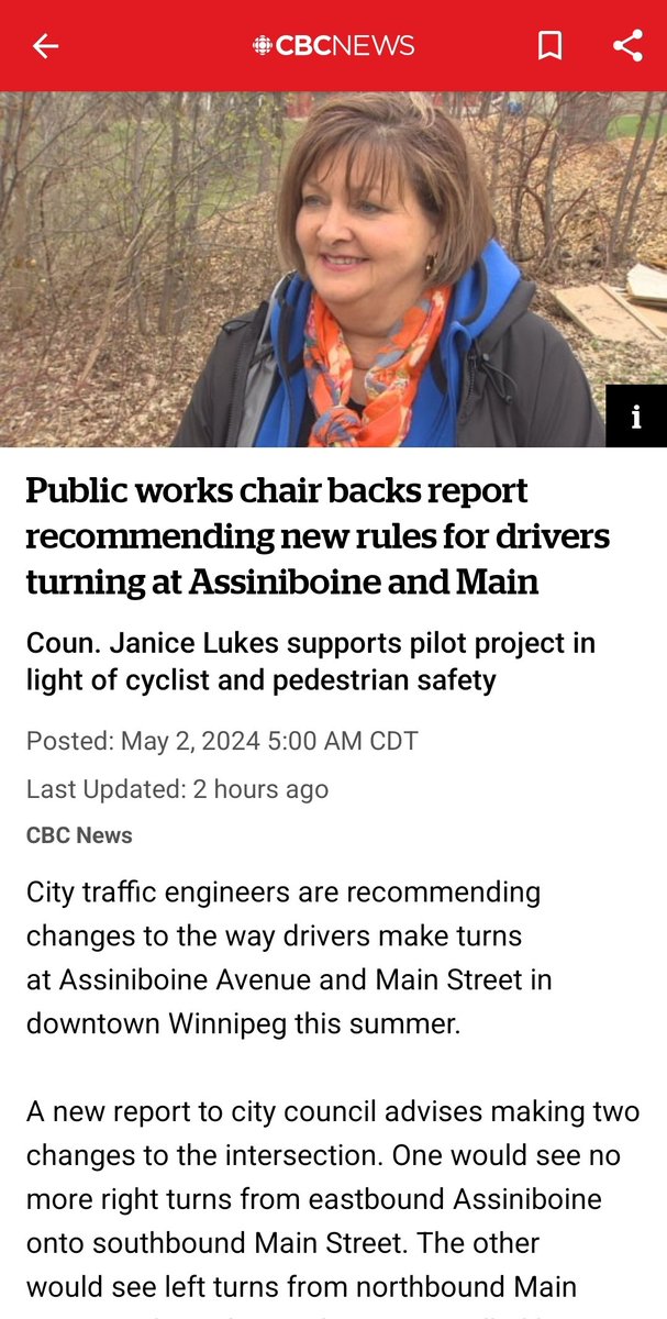 A report to city council advises no more right turns from eastbound Assiniboine onto southbound Main St. The other would see left turns from northbound Main onto westbound Assiniboine controlled by a new traffic signal, but prohibited during the afternoon rush hour.