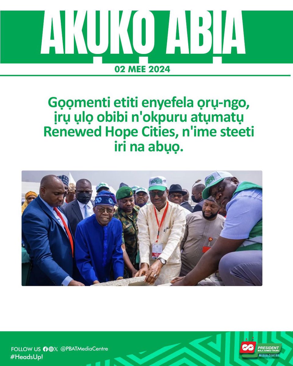 #HeadsUp! FG Awards Contracts for Renewed Hope Cities and Estates in 12 State.