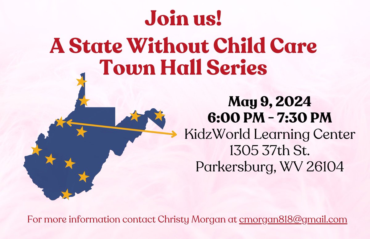 I hope Chairman Criss will attend the Child Care Town Hall on May 9th in Parkersburg. Child care providers and parents have been reaching out to lawmakers in every corner of WV for YEARS asking the legislature to help #solvechildcare. #wvlegis