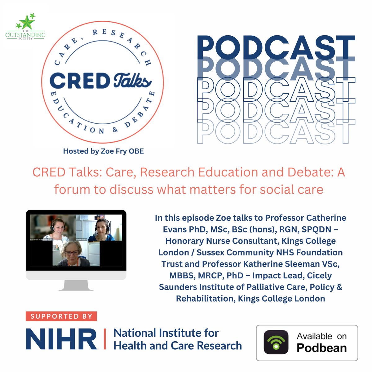 We are delighted to share the first of our CRED Talks Podcast supported by @NIHRresearch Joined by @kesleeman and @CatherineJanee1 who led the CovPall Care Homes Study Listen here: buff.ly/3wk8Ku1 #research #podcast #socialcare #palliativecare #carehomes