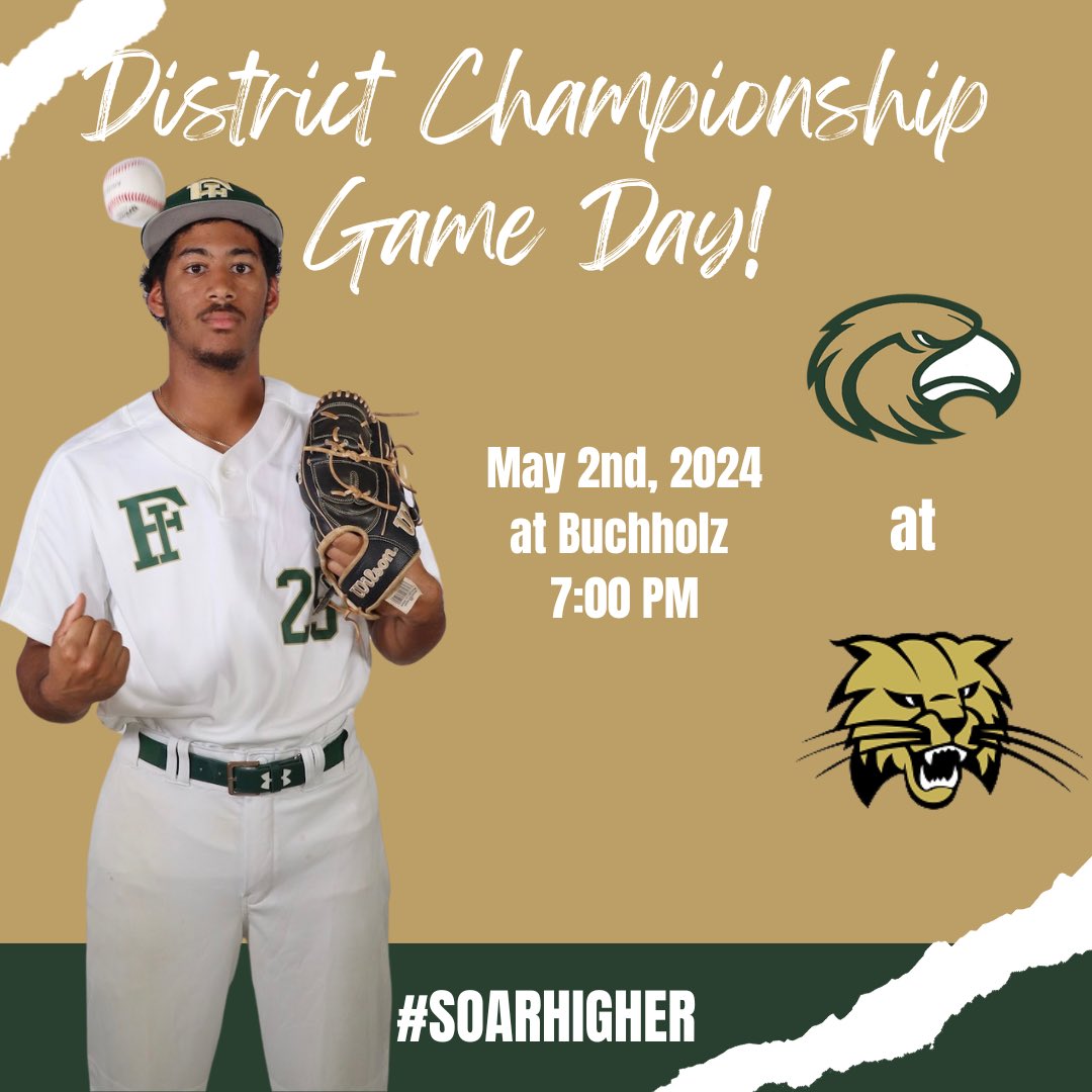The baseball team travels to Buchholz today to take on the Bobcats in the District Finals! 7:00 PM first pitch, good luck boys! #SoarHigher