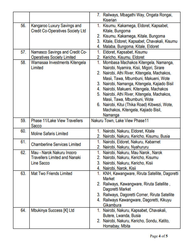 I wonder how transportation will be with NTSA revoking 64 licenses, not to mention the mess precipitated by the rains. 

Multiple routes affected including:

· Kensilver - Nairobi, Maua, Embu, Meru
· Mbukinya - Nairobi, Nakuru, Kapsabet, Chavakali, Busia, Luanda
· Moline -…