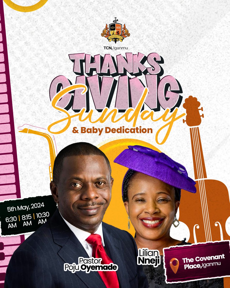 Get excited people of God because @liliannneji will be live and direct at the Covenant Place, Iganmu this Sunday.

Service times are 6:30 am, 8:15 am and 10:30 am

We will also be dedicating our babies and celebrating our May celebrants.

#TCNIganmu 
#ThanksgivingSunday