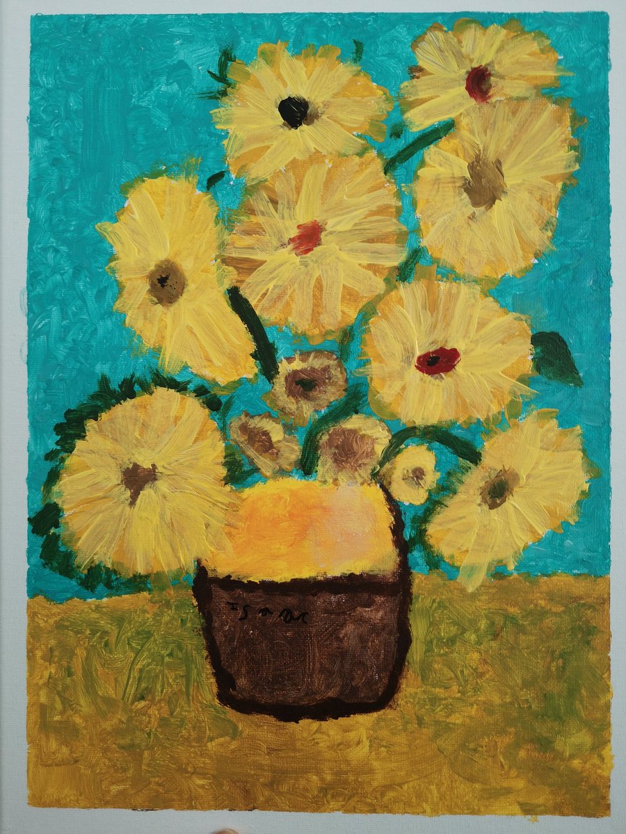 More art #aspiration and an amazing piece of artwork by Isaac who has reproduced #vanGogh Sunflowers with incredible skill and precision @FlyingHighTrust @NationalGallery We're very impressed! LOVE of learning ❤️🪁