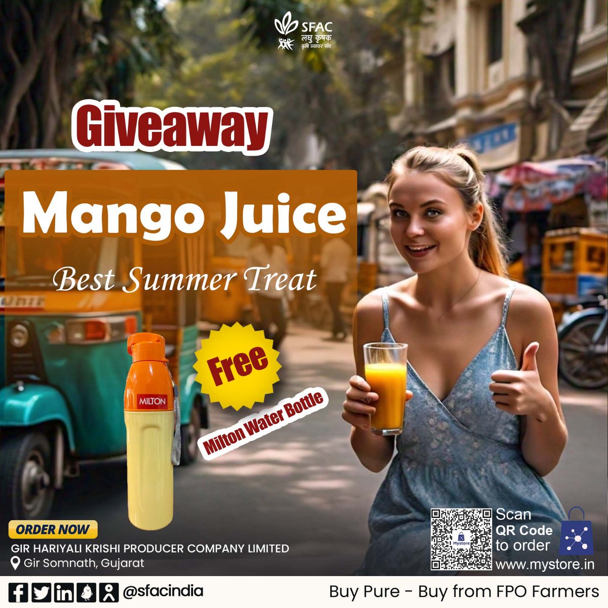 Giveaway🎁Free🆓

Beat the summer heat
With Gir Hariyali FPO’s pure & yummy mango juice (pack of 4)

Hygienic, nutritious & oh so 😎 cool !!
#Vocalforlocal
Milton insulated bottle FREE for first 10 orders.

Order at 👇
mystore.in/en/product/pac…

#VocalForLocal #healthyhabits