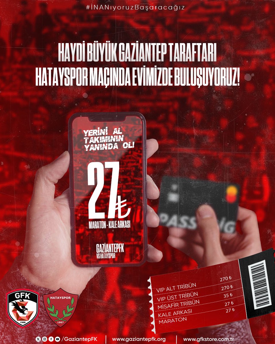 🔴⚫️ Gaziantep Futbol Kulübümüzün, Süper Lig’in 35. haftasında konuk edeceği Hatayspor maçı biletleri satışa çıktı.

👉 gaziantepfk.org/haberler/hatay…