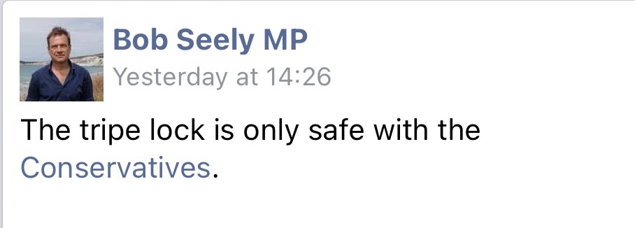 The tripe lock is only safe with Bob Seely MP. Isle of Wight pensioners will be relieved #iwnews Cc @TripeUK