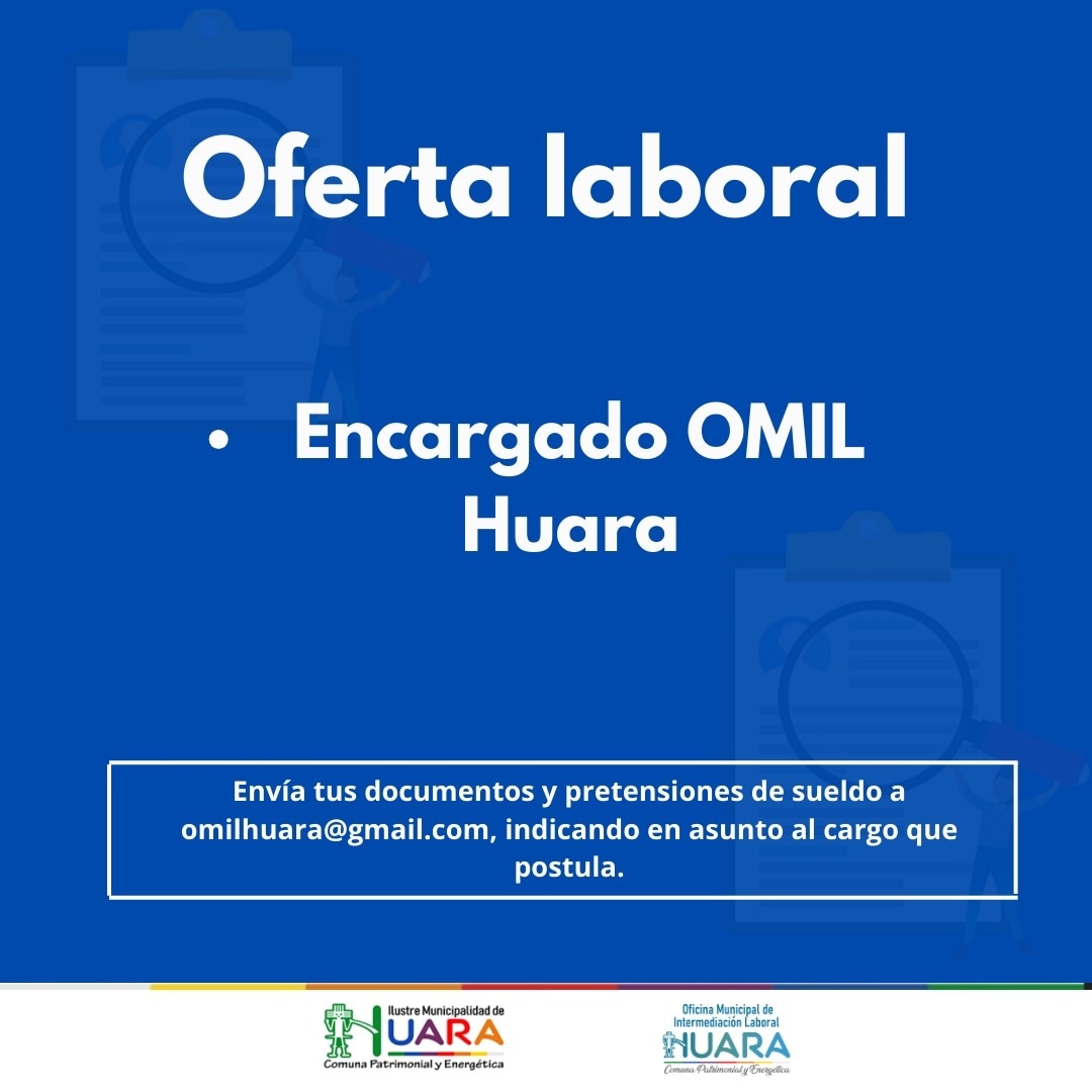 📍Buscamos un psicólogo para la Oficina de Intermediación Laboral (OMIL).

Postula hasta el 10 de mayo.

Más info en 👉🏼 imhuara.cl/oferta-laboral…

#Chile
#Iquique 
#Tamarugal
#EnHuaraHayPega