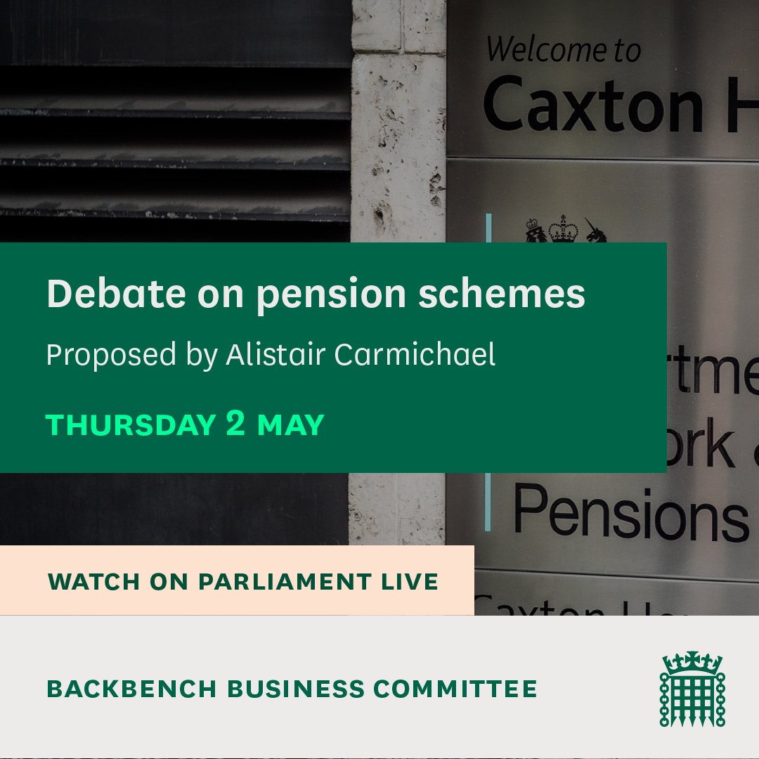 MPs are holding a debate on Pension Schemes, put forward by @amcarmichaelMP Read the @commonslibrary debate pack: 📚commonslibrary.parliament.uk/research-brief… 📚commonslibrary.parliament.uk/research-brief… 📺Watch on Parliament live: parliamentlive.tv/Event/Index/75…