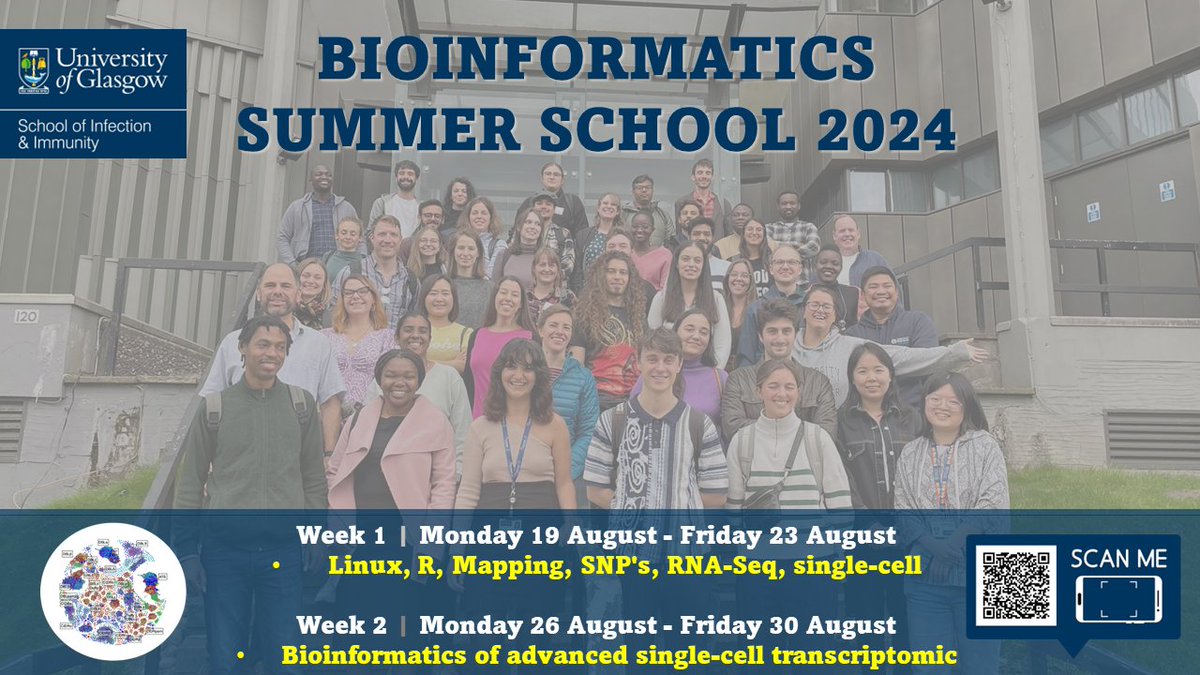 🆕 | Applications are open for our annual Glasgow Bioinformatics Summer School! Interested in learning bioinformatics or don’t know where to start? Sign up to our comprehensive coding bootcamp, beginning on Monday 19 August 2024. ⏳ Monday 1 July 🔗gla.ac.uk/schools/infect…