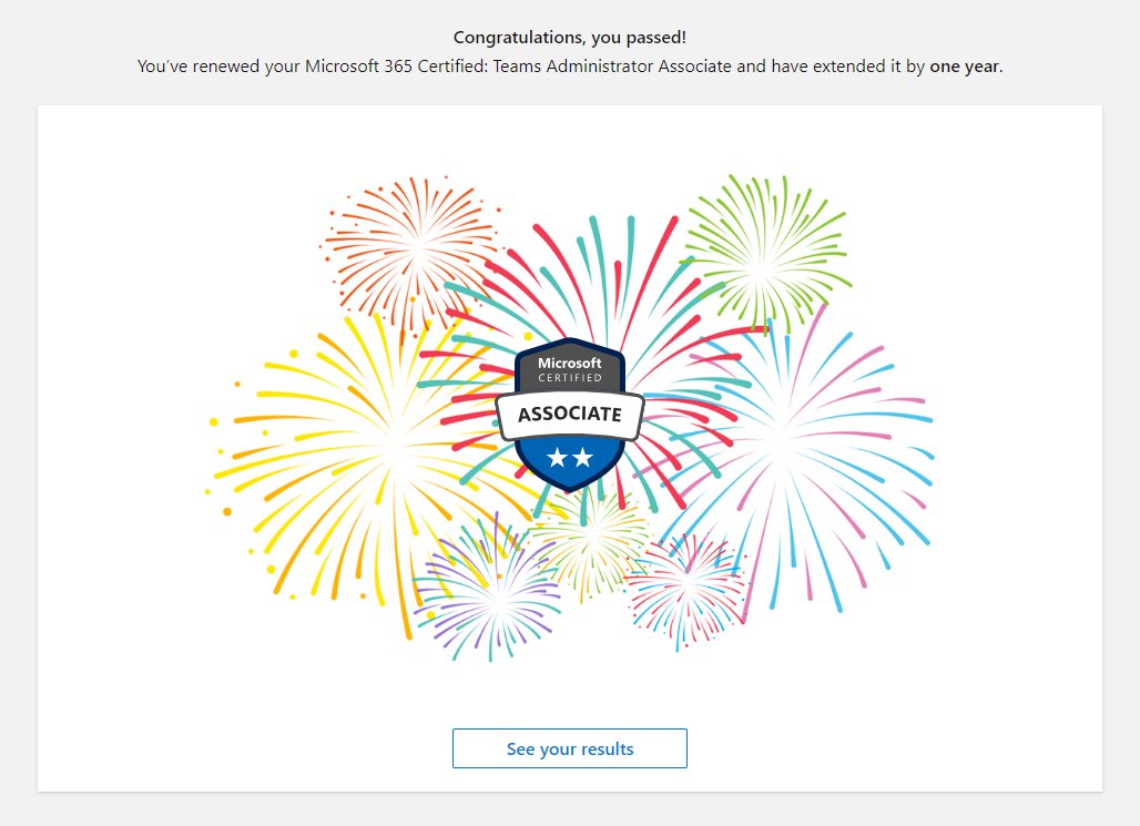 📢 Renewed my Microsoft 365 Certified: Teams Administrator Associate for another year! 🎉🍾 #MicrosoftLearn #Renewal #MicrosoftCertified