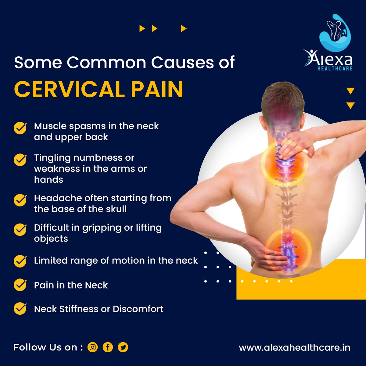 Don't let cervical pain hold you back—find the cause and the cure. 
Book your Appointment
☎️8777-69-4040 
🌐alexahealthcare.in 
📍Alexa Active Aging Snehodiya Senior Living BC Block Street No 165, Newtown AA1, Kolkata-700156  
#CervicalPain #NeckPain #PostureIssues