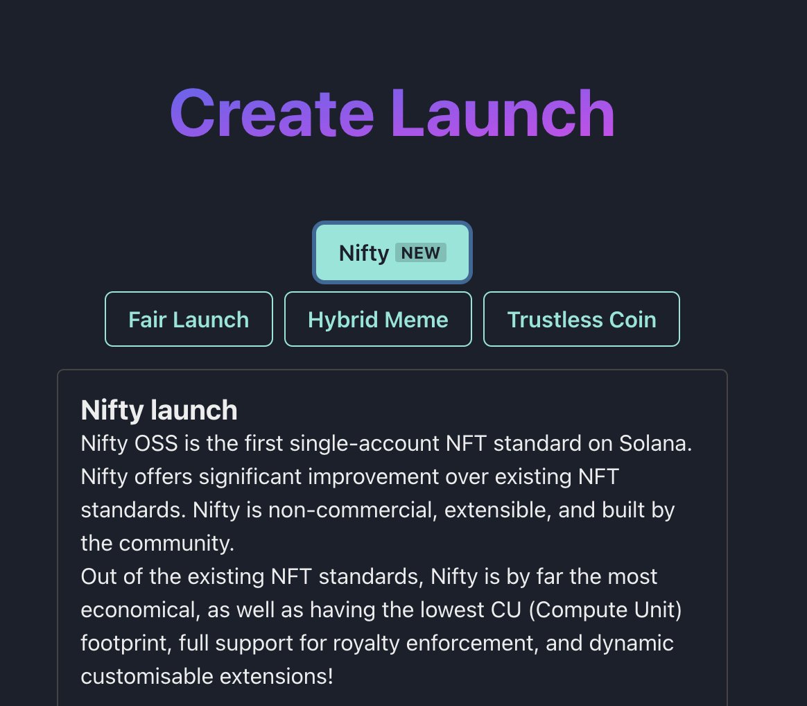 Nifty hybrid contracts are now out:

github.com/LibrePlex/libr…

Contracts are open source and free as always.

You can also create nifty launches on t22.io but couple of things to consider:

1) we have not yet enabled the indexing of nifty launches so they won't