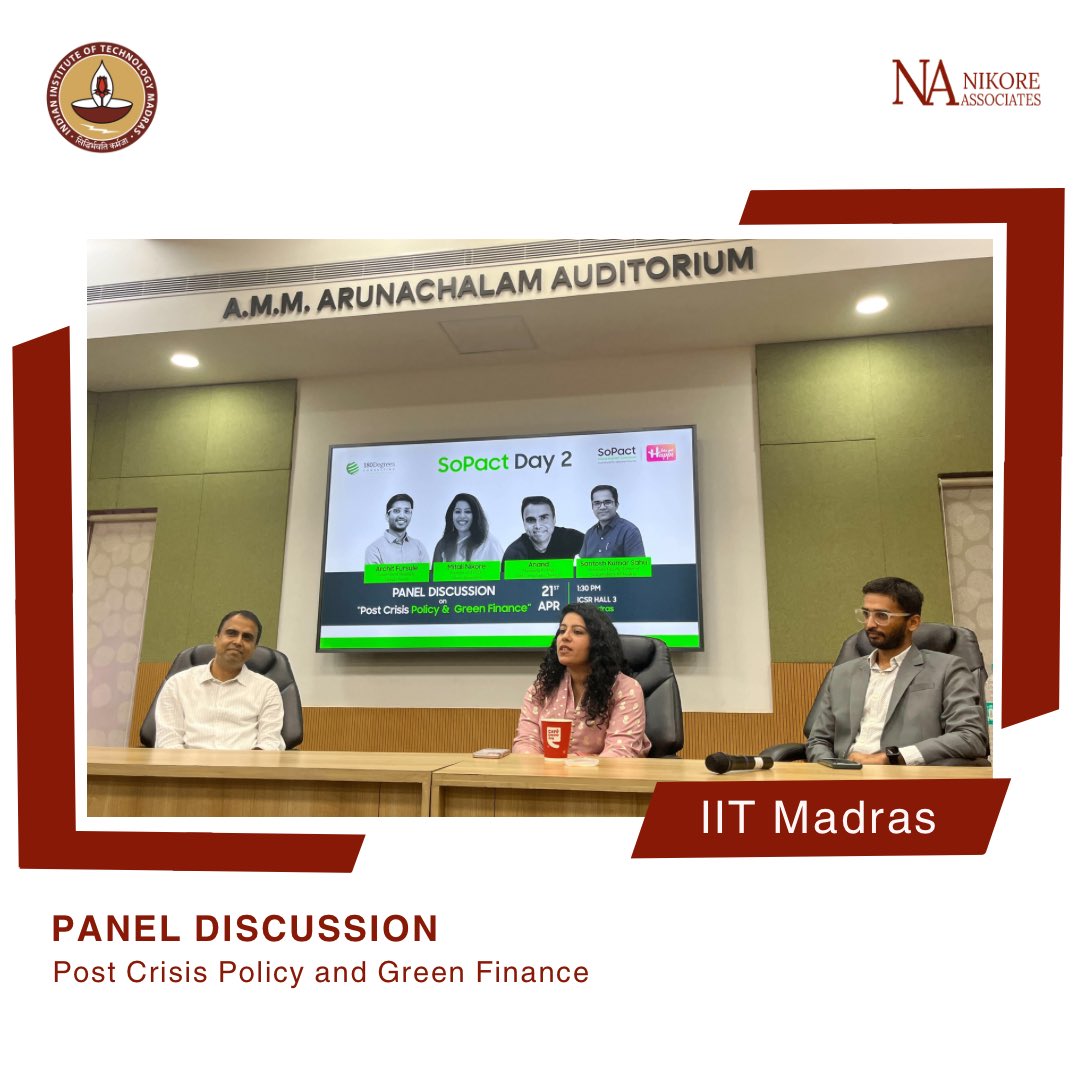 Insights from our founder, @mitalinikore, in a panel discussion at @iitmadras: Urging for #greenfinancing amidst post crises, she highlights the need for #sustainable #infrastructure and #politicaleconomy alignment. 

Let's pave the way for a greener future! 

#Sustainablefuture