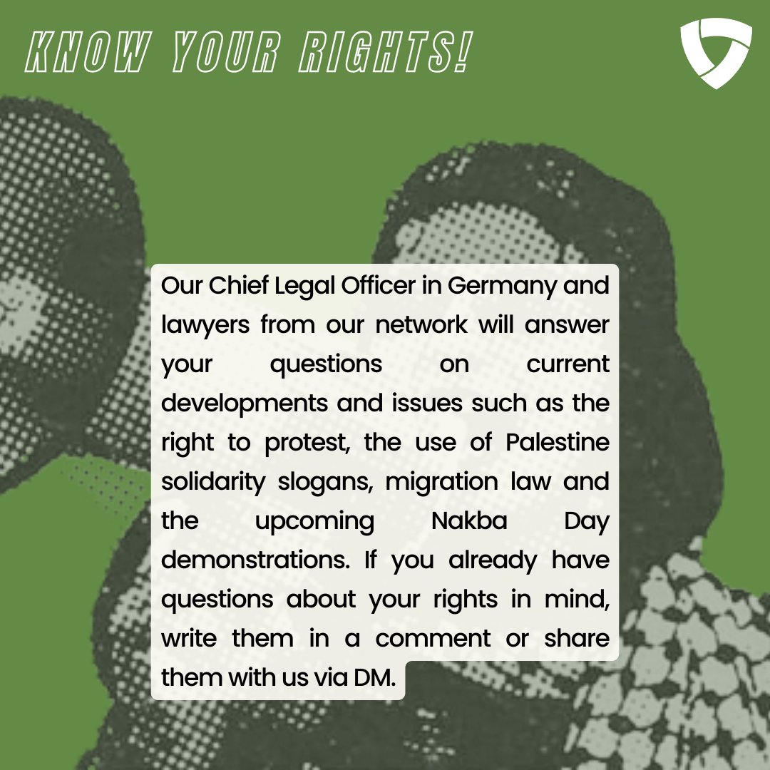 📢 GERMANY: Join our next ‘Know Your Rights’ online session, featuring our Chief Legal Officer and lawyers from our network! The session will be held in English. Questions can be raised and will be answered in German. 🔗us06web.zoom.us/meeting/regist… #Nakba76