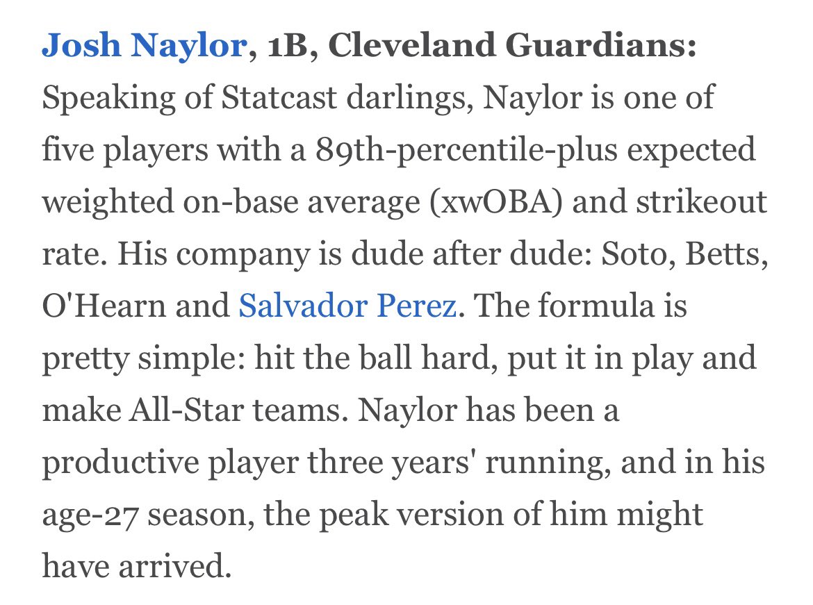 ESPN’s Jeff Passan is highly complimentary of #Guardians Josh Naylor. One hell of a write up on a guy who needs to get paid. #ExtendNaylor