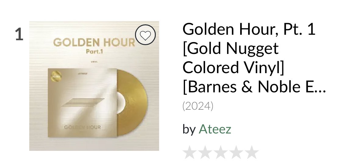 Barnes & Noble - Music Bestsellers 🇺🇸 

1. Golden Hour, Pt. 1 [Gold Nugget Colored Vinyl] [Barnes & Noble Exclusive]  (+1) 

#에이티즈 @ATEEZofficial #ATEEZ #GOLDENHOUR #GOLDENHOUR_Part1