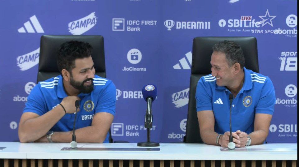 Key points of the press conference: - Rohit and Jaiswal might open for India. - Shivam Dube is all set to play in the playing 11. - The Kuldeep and Chahal duo might return for the World Cup. - Sanju Samson is the first-choice wicket-keeper for India in the T20I World Cup. 🇮🇳