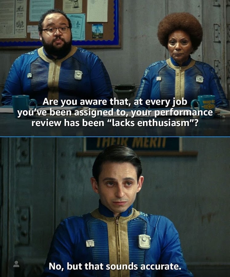 Feeling this today. Also--Fallout is an entertaining show. And I like anything that Leslie Uggams is in.