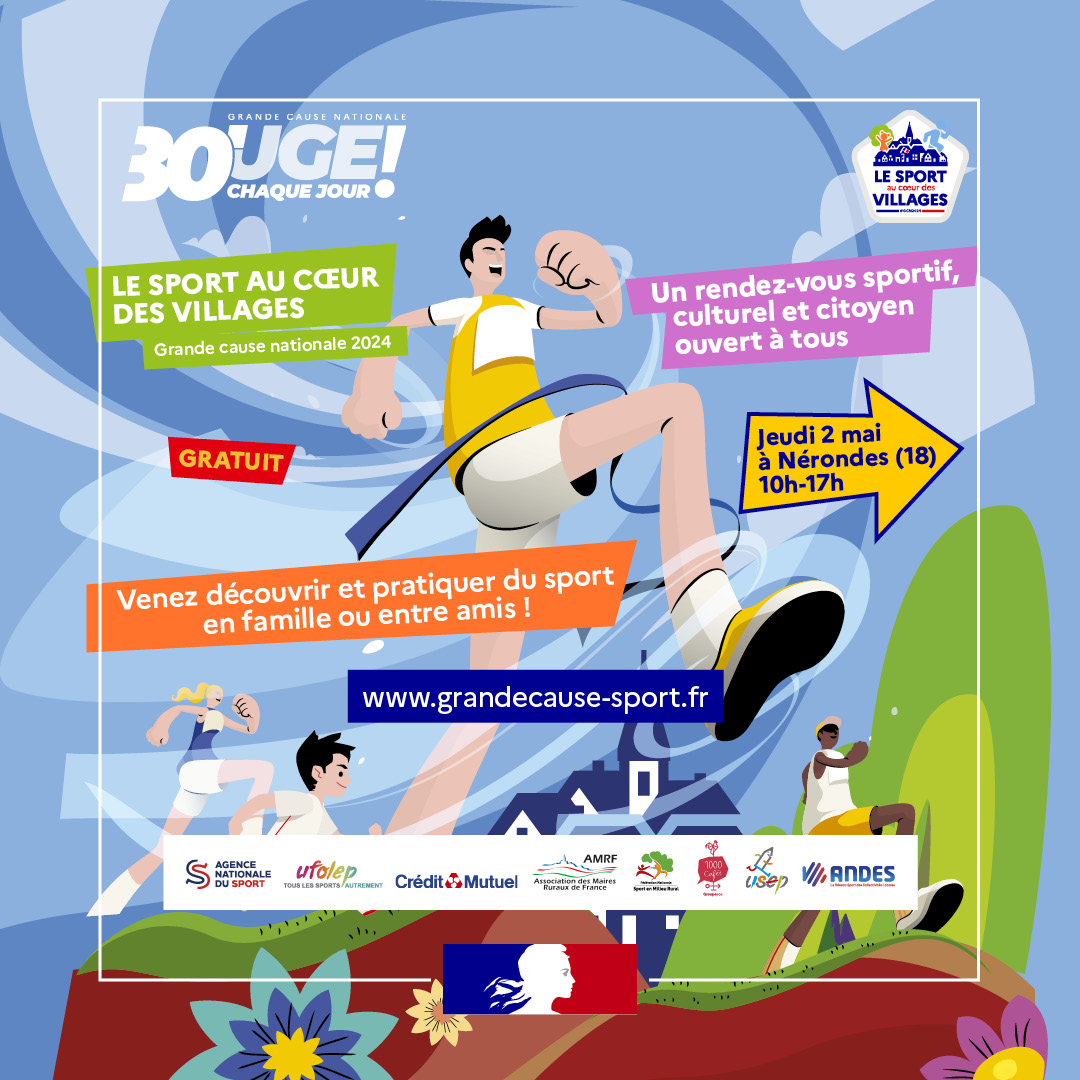 📢Ne manquez pas le lancement de 'Sport au cœur des Villages' ce 2 mai 2024 à Nérondes, dans le Cher ! Un événement pour promouvoir le sport, la culture et la citoyenneté dans les villages de France. Rejoignez-nous! 🌟 #LeSportAuCoeurDesVillages   #GCN2024