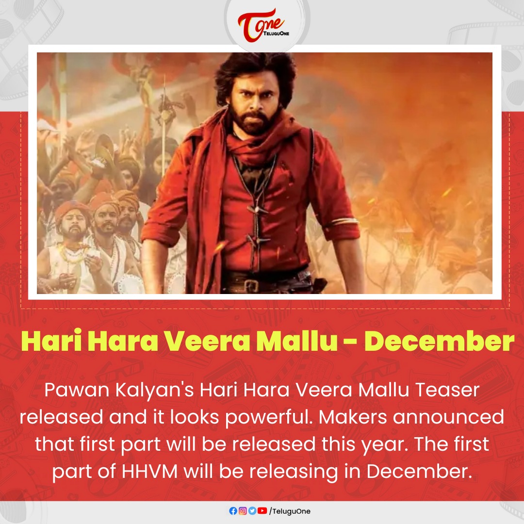 #PawanKalyan - #HariHaraVeeraMallu Teaser released and it looks powerful. Makers announced that first part will be released this year. The first part of #HHVM will be releasing in December. #PawanKalyan #NidhhiAgerwal