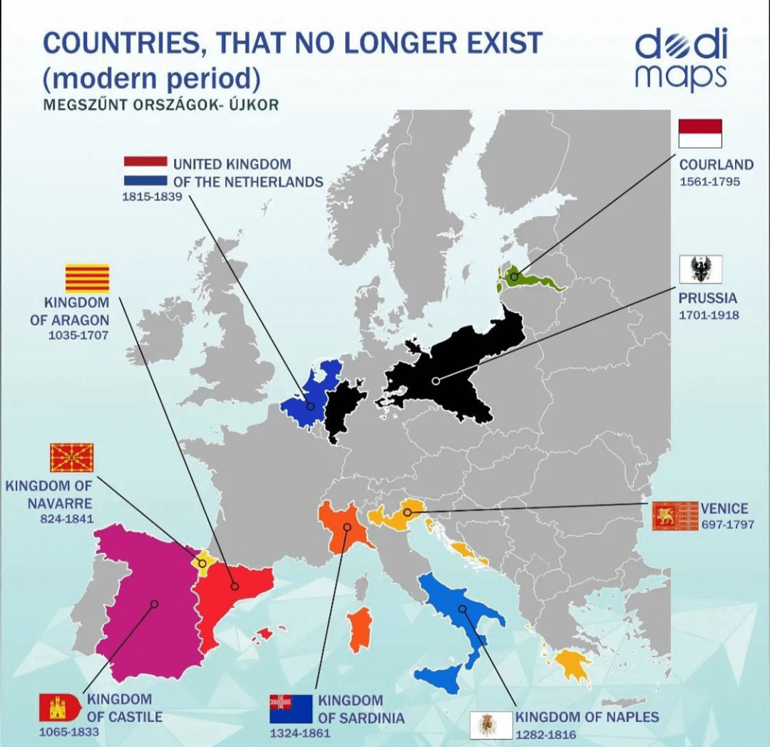 Countries in Europe that no longer exist. Work: Dodi Maps.