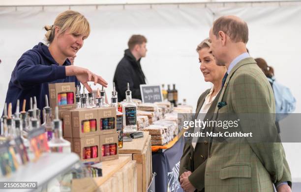 Prince Edward, Duke of Edinburgh and Sophie, Duchess of Edinburgh visit the Stalls & Vendors on day 2 of the Royal Windsor Horse Show at Windsor Castle on May 2, 2024 in Windsor, England. (Photo by Mark Cuthbert/UK Press via Getty Images)