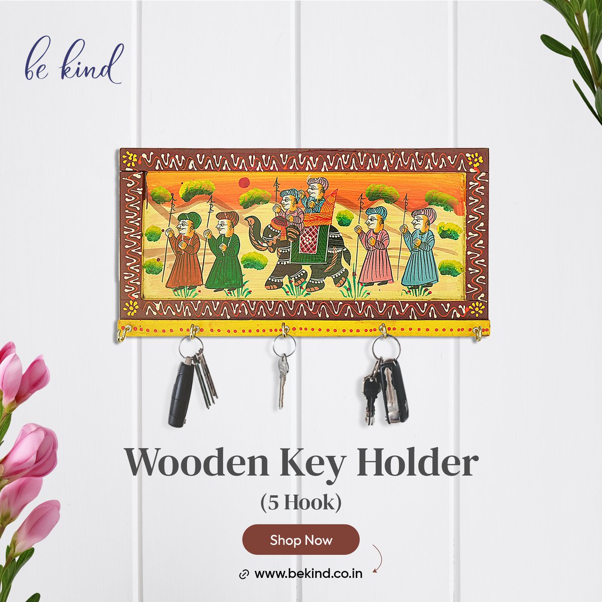 Discover our Hand Painted Wooden Key Holder, a masterpiece of Rajasthan artistry, now available at an exclusive 60% off! Hurry, grab yours now. t.ly/22lhO
#HandPaintedArt #WoodenKeyHolder #HomeDecor #OfficeDecor #ExclusiveOffer #DiscountDeals  #LimitedTimeOffer