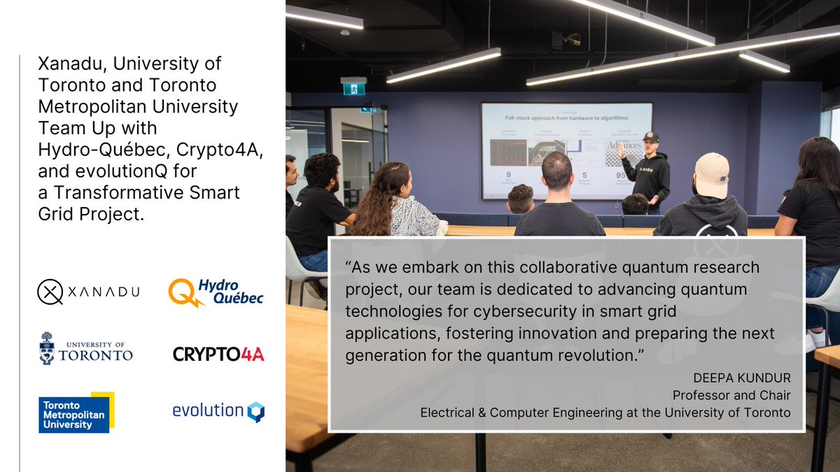 We are excited to announce our partnership with @UofT, @TorontoMet, @hydroquebec, @Crypto4A and @evolutionQinc. Together, we will work collaboratively on a Transformative Smart Grid Project. Learn more: xanadu.ai/press/xanadu-u…