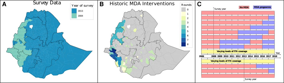 L. Filariasis - mix historical #Ethiopia  maps + cutting edge transmission models, revolutionizing intervention planning. @EpiPixels & @PTouloupou et al forecast infection trends at a sub-national level, paving the way for targeted strategies #BeatNTDs ​
🔗bit.ly/4doNT9O