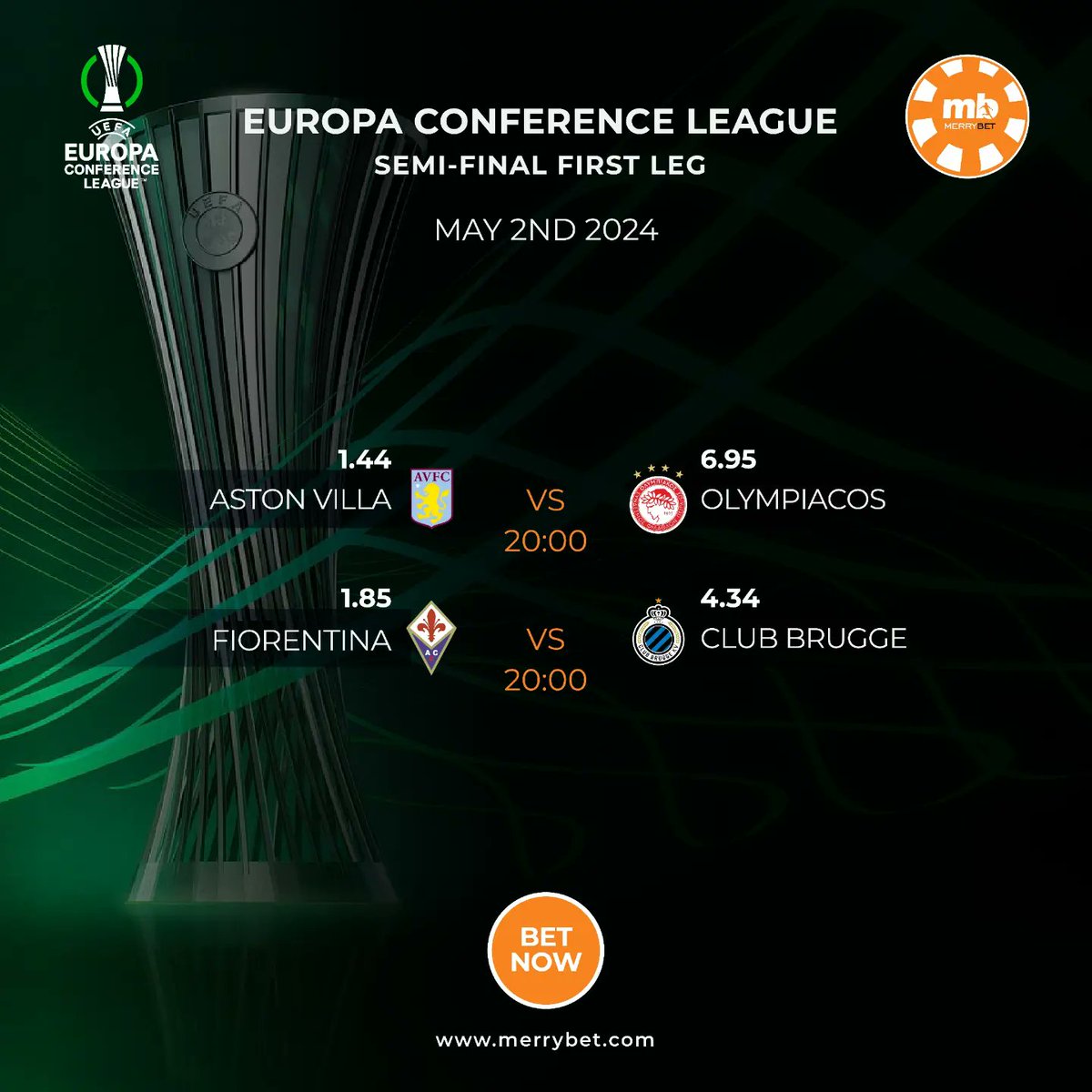 Football action continues across Europe with the UEL & UECL semi-finals tonight! 🔥 Champs, do you see Roma finally ending Bayer Leverkusen's unbeaten run? 🤔 #UEL #EuropaLeague #UECL #EuropaConferenceLeague #Roma #BayerLeverkusen #BetNow #Merrybet #whereChampionsplay