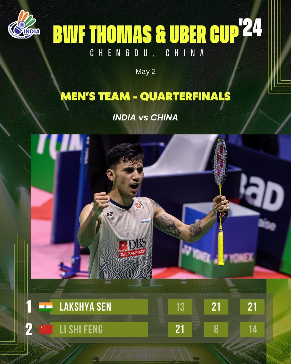 BACK ON TRACK 👊 SENsational Lakshya with a much needed come-from-behind victory 🔥👏 📸: @badmintonphoto #ThomasUberCupFinals #ThomasCup #TeamIndia #IndiaontheRise #Badminton