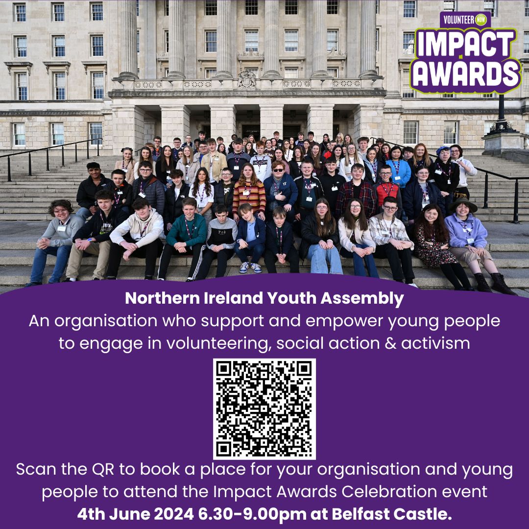 Only 2 days remaining to register for the Impact Awards Event on 4 June in Belfast Castle! To register scan the QR code or follow the link: forms.office.com/e/CzUkgTjg6f #youthvolunteering #socialaction #recognition @radioibe @NIYouthAssembly @QRadioOfficial