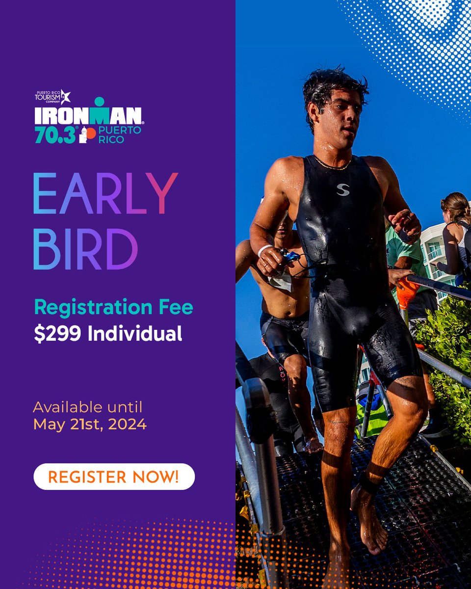 🏝️ Early bird registration is open from April 30th to May 21st. Don't miss it! 

Register today! regpr1.ironman.com/event/2025-iro…
*Early bird price: $299 + processing fees.

#IRONMANtri
#IRONMANlatinamerica
#im703worldchampionship2025
#AnythingIsPossible
#IM703PuertoRico