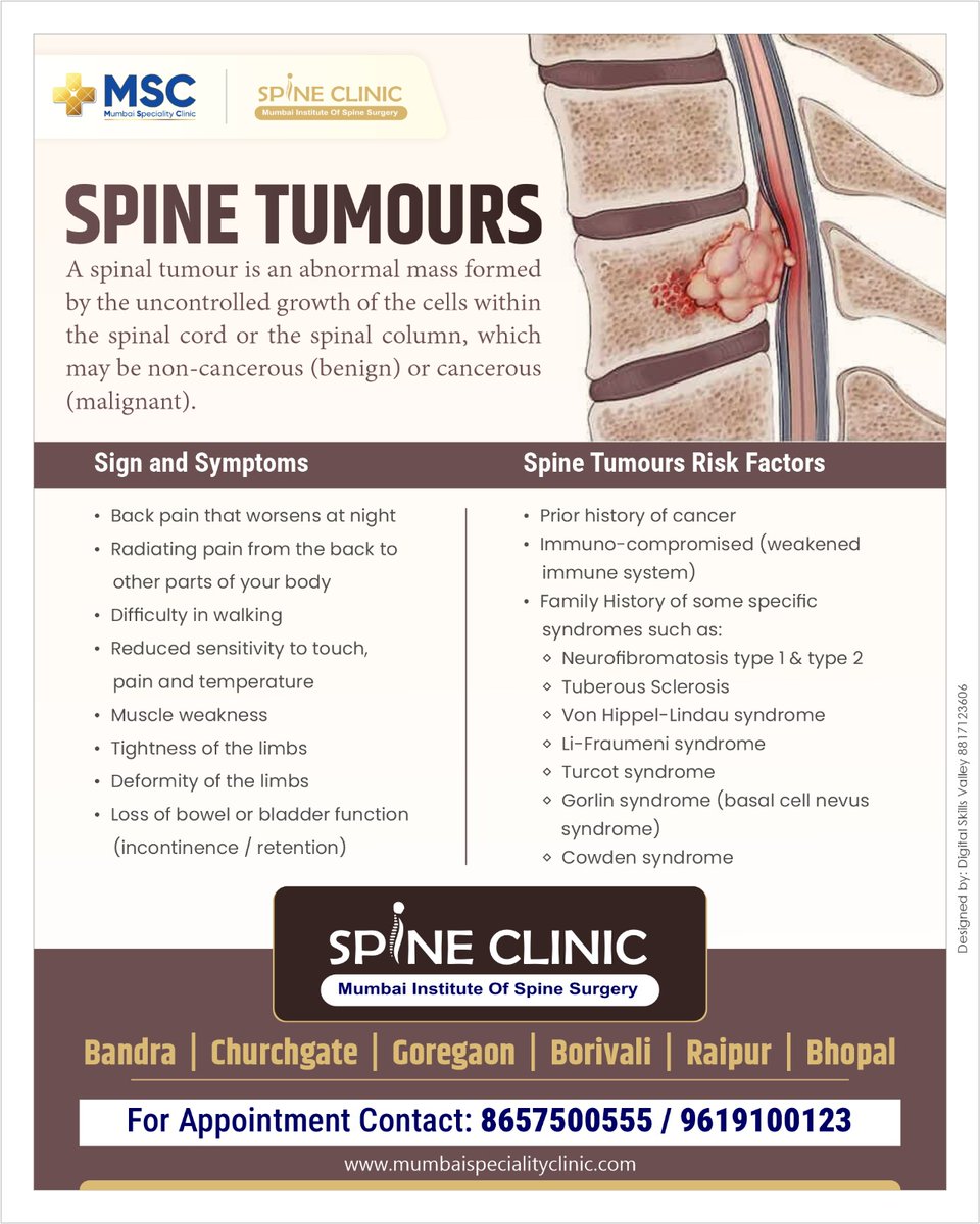 📷 Are you experiencing persistent back pain ?

#SpineTumours #BackPainAwareness #mumbaispecialityclinic #SpineHealth #SpineCare #SpineSpecialist #BackPain #TumourAwareness #CancerAwareness #Healthcare #MedicalCare #MumbaiClinic #HealthAwareness #HealthyLiving #Wellness