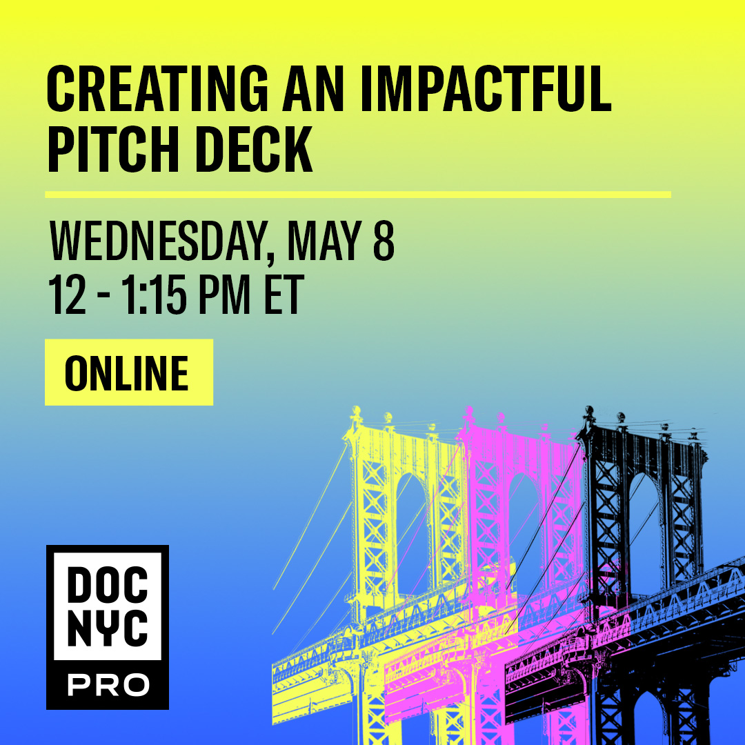 Level up your pitch deck with award-winning filmmaker & graphic designer @OliviaKlaus, online on Wednesday, May 8 from 12 - 1:15 pm ET. Secure your spot now! docnyc.net/event/creating…