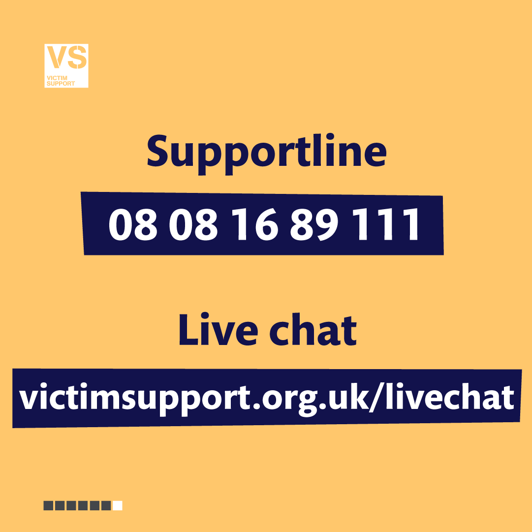 Our local offices are closed across weekends & bank holiday Monday. You can contact us through #VictimSupport national Supportline & Livechat. 
If you've been affected by #crime would like to talk to someone, please contact us.

📞08 08 16 89 111
💻 victimsupport.org.uk/live-chat