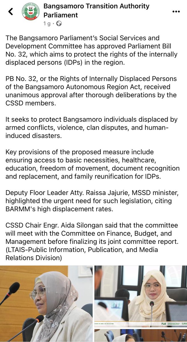 Excellent to see progress being made at least at the regional #BARMM level in the #Philippines on a Bill to protect the rights of #IDPs, highlighting again the important role of local authorities on displacement! @cejjimenez @PaulaGaviriaB @UNHCRPh @ProtectionClust @UNPiper