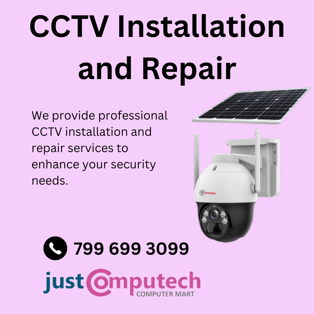 Elevate your security game with our Solar CCTV Installation and Repair services! ☀️📹 Whether it's installing new systems or troubleshooting existing ones, our experts have you covered. 

#Justcomputech #tumakuru #SolarCCTV #SecuritySolutions #RenewableEnergy