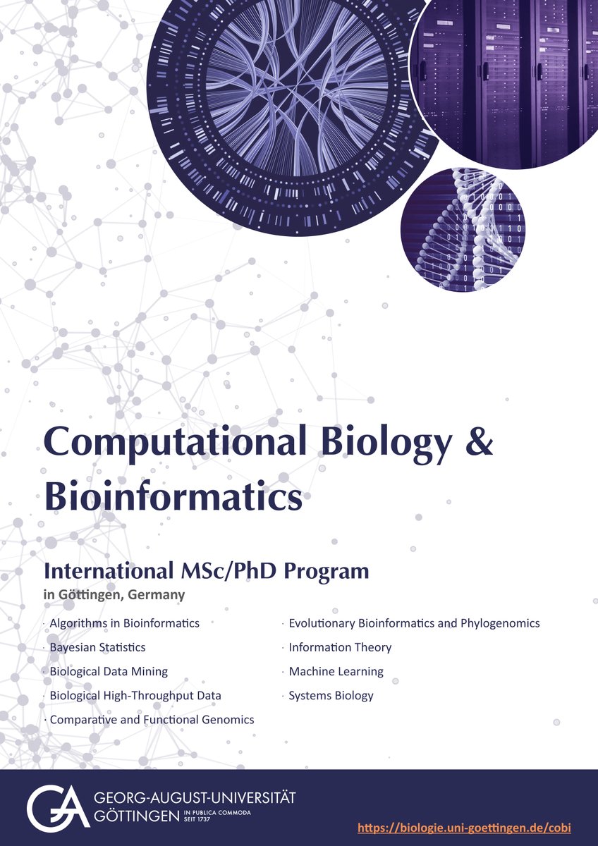 2 more weeks left to apply (!) with a degree in #Biology, #Biochemistry, Applied #Computer #Science (or related) to delve into Computational Biology & #Bioinformatics for your Master — Apply for our program @uniGoettingen covering a broad range of topics uni-goettingen.de/de/657628.html