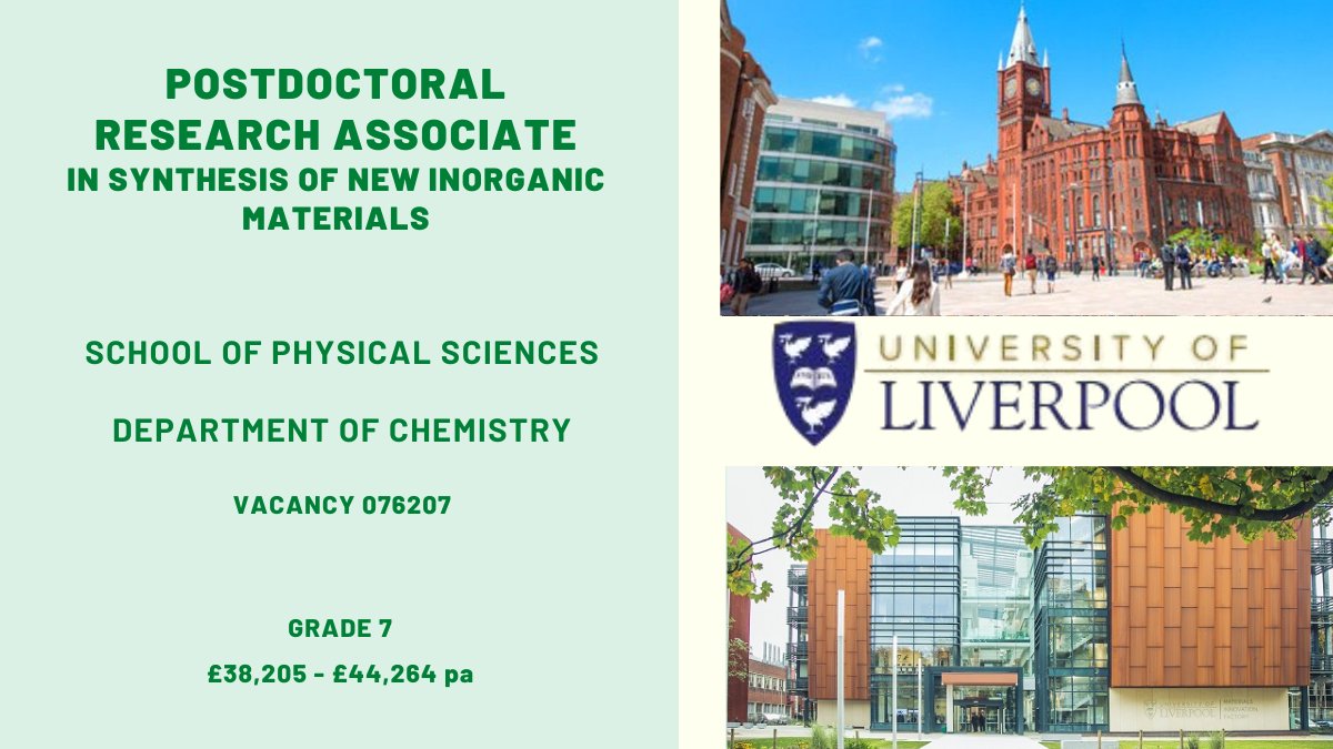 📢We have an amazing opportunity for a #PDRA with expertise in the #synthesis and characterisation of new #inorganic materials Find out more/Apply here➡️tinyurl.com/282p2wcu @livuniphyssci @livunieng @LivUniResearch