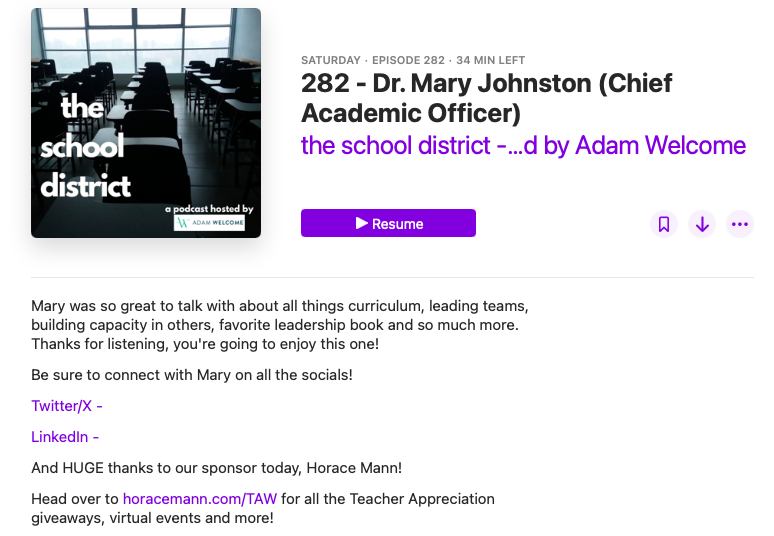This week @drmjohnston10 was on the podcast and we talk all things curriculum, leading teams, building capacity in others, books and more! Thanks for listening! Apple - tinyurl.com/theschooldistr… Spotify - tinyurl.com/theschooldistr…