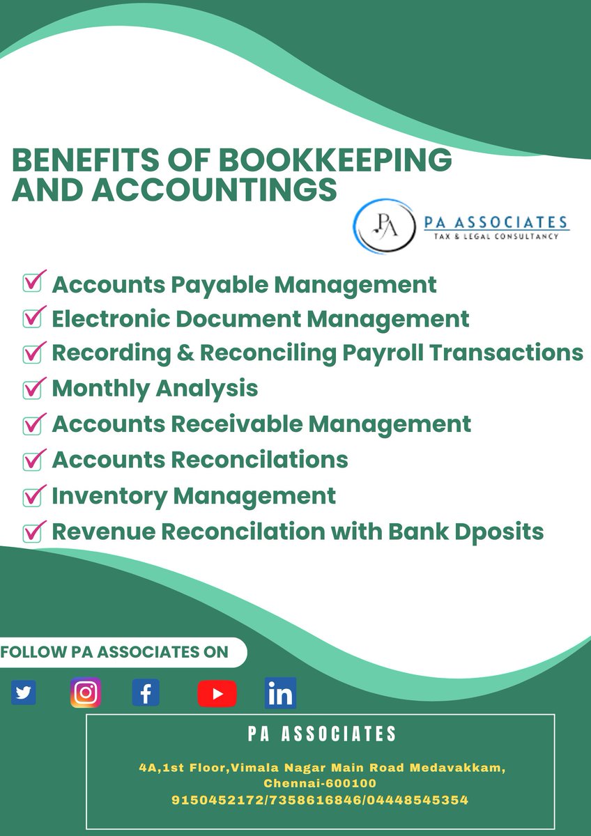 BENEFITS OF BOOKKEEPING & ACCOUNTINGS

#accounting #bookeeping #benefitsofaccounting #accountingservices #accountingsoftware