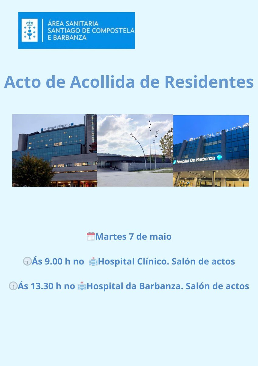 🏥🎓O salón de actos dos hospitais Clínico e Barbanza celebran o martes, 7 de maio, o acto de acollida de #residentes