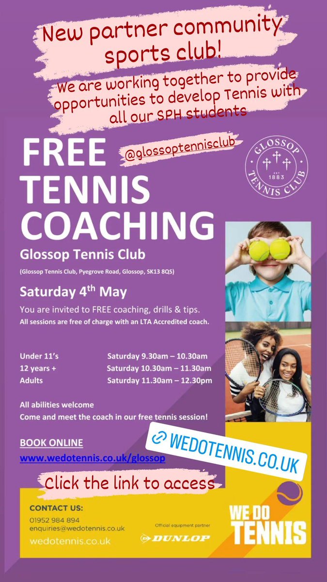 We are working together with Glossop Tennis Club to provide oppotunities to develop tennis with all of our students. #TeamSPH #Togetheronthejourney #Realisingourpotential