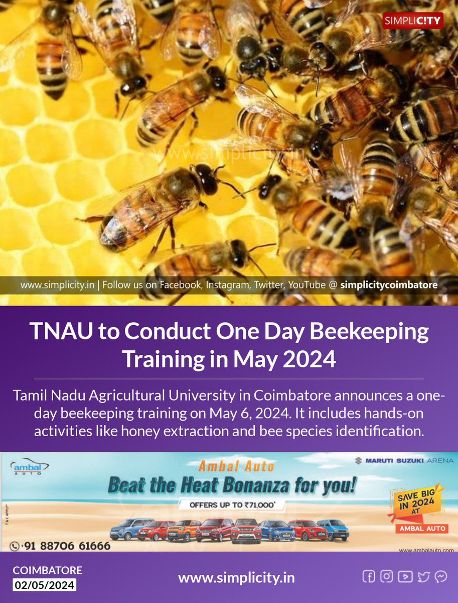 TNAU to Conduct One Day Beekeeping Training in May 2024 simplicity.in/coimbatore/eng…