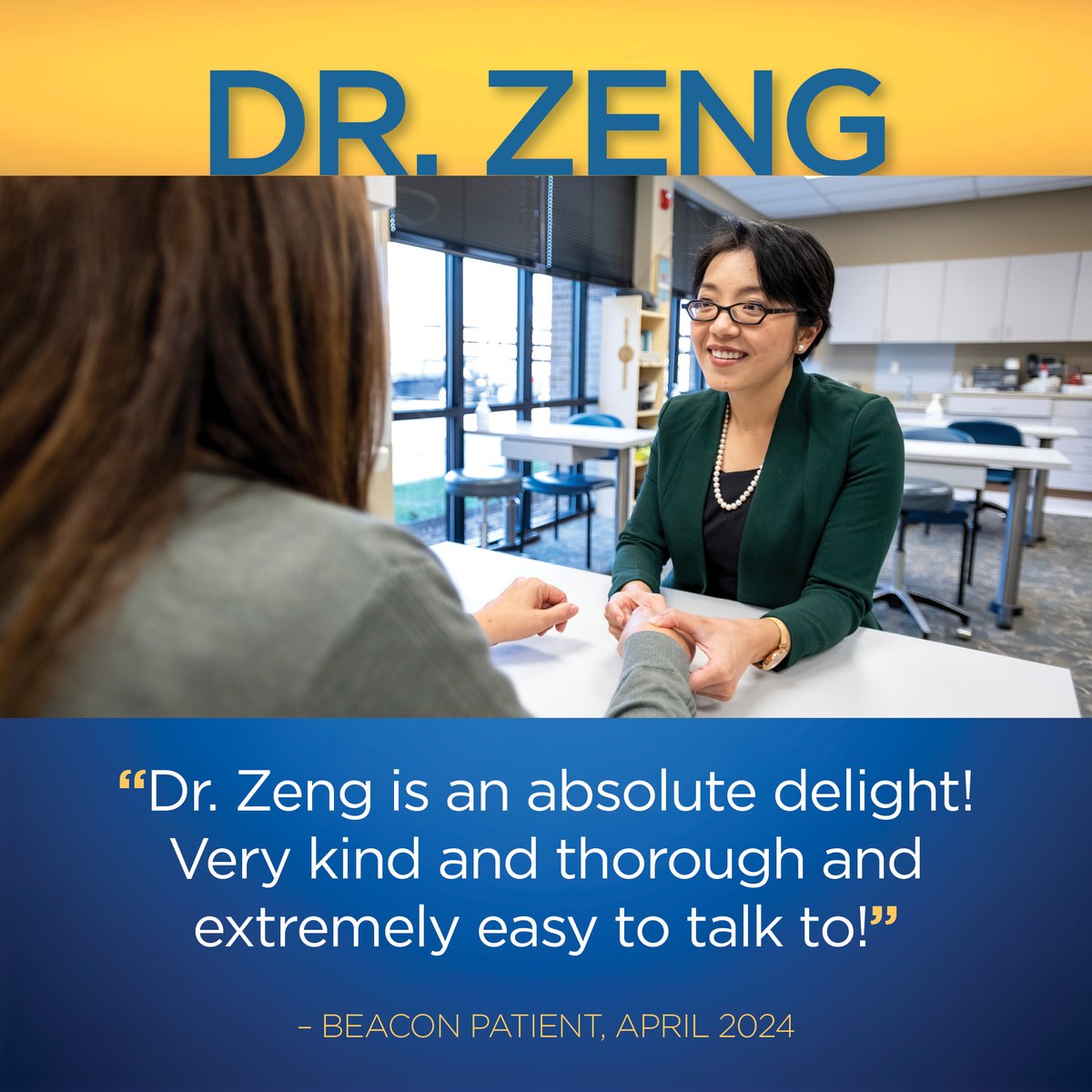 In medical school, Beacon's Dr. Wenjing Zeng discovered a fascination for the intricacy of the hand. A graduate of Yale, Dr. Zeng is a board-certified surgeon and sees patients for any injury involving the hand, wrist, or forearm. Schedule a visit at hubs.ly/Q02vHGrV0.
