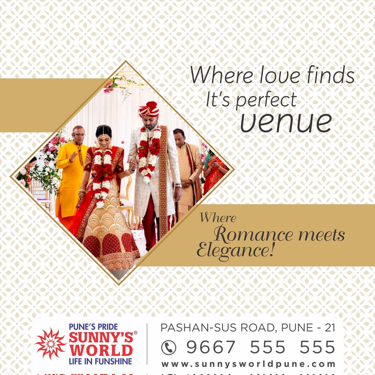 Heavenly Place For Heavenly Knots

My Day
MY DESTINATION

Grand Weddings @ Sunny's World

Address :- Weddings by Sunny’s World Sus Gaon Pune-412115

Call for more Detail's :- +91 96675 55555
#weddingdestinations #father #daughter #destinationweddingsindia #destinationweddings